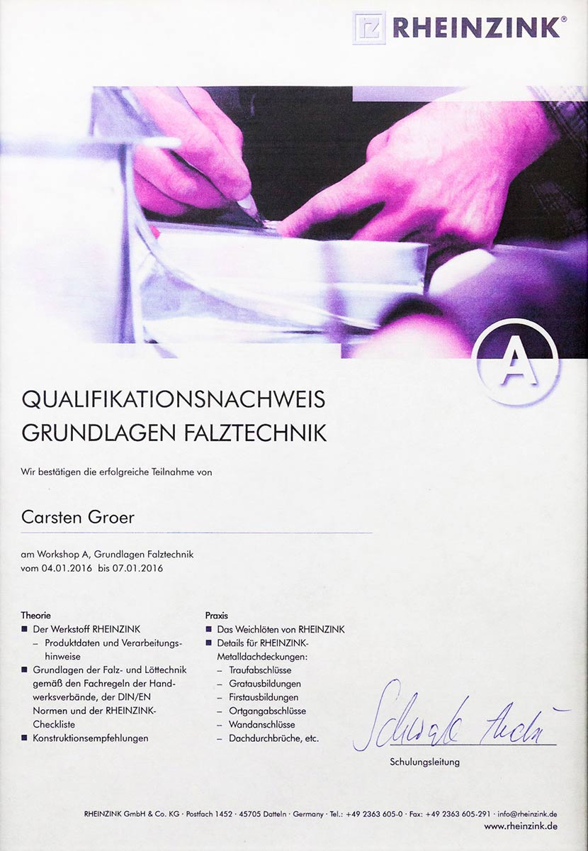 Qualifikationsnachweis Grundlagen Falztechnik