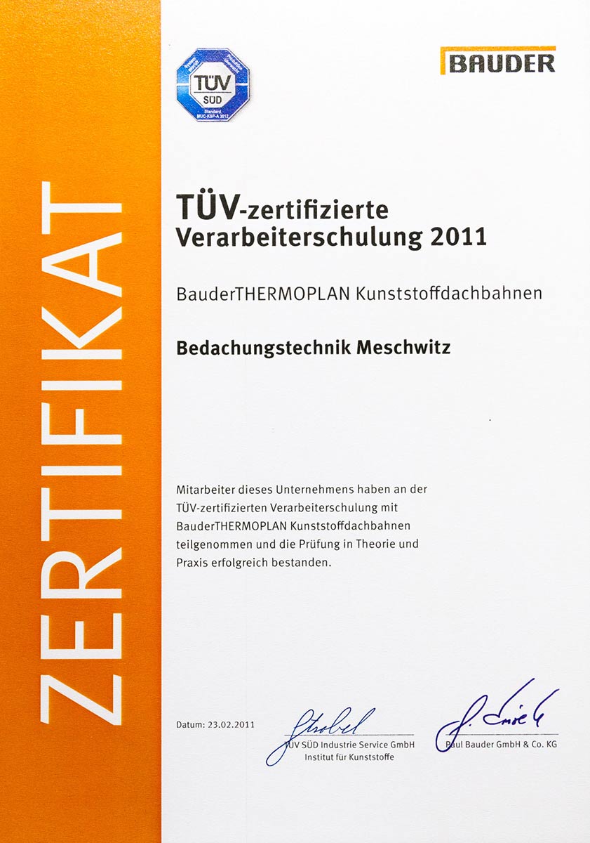 Zertifikat Bauder THERMOPLAN